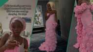 Lady makes crochet dress in 3 days, amazes many, video trends: "The hair overpowered your dress"