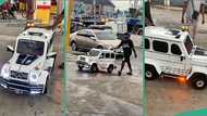 Creative man from Aba builds Mercedes Benz replica, takes it to fuel station in video, people react