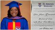 Joy as Nigerian lady bags first class in law, shares her certificate and what she plans to do at law school