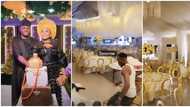 Chandelier, gold chairs, flowers spotted as 1st photos from luxury venue of Isreal DMW's white wedding surface