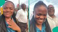 Nigerian lady thrilled as father follows her to her new job on first day, shares cute video