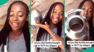 Lady displays 47-year-old kettle sold for N6 to her dad, video trends on TikTok