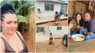 Beautiful Oyinbo lady spotted on wrapper as she sweeps the compound of her Nigerian husband, many react