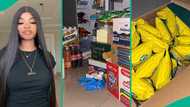 Lady overjoyed as boyfriend arrives her school with loads of gifts: "He makes life enjoyable"