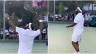 OBO the sportsman: Davido shows off skills as he plays lawn tennis, 'oyinbo' fans gather to watch him