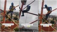 "You see why I no dey spend anyhow": Video of man climbing tall mast to make a living at work stirs reaction