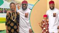 Yul Edochie rocks traditional attire with 2 sons as he visits school for cultural day: "They need u"