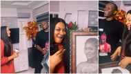 Yul Edochie's wife May blushes hard in video as man travels all the way from Enugu to gift her lovely artwork