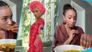 "It's like nothing I've ever had": Mr Eazi's wife Temi Otedola tries fufu and palmnut soup