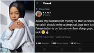 Reactions as lady says she has to present business proposal to get money for business from her husband