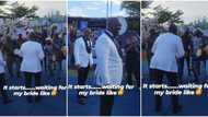 "My best man still standing behind me": Obi Cubana dances to Yoruba traditional drummers as he waits for wife