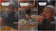 "Eat 4 plates, get ticket": Nigerian man enjoys free food in UK restaurant, shares viral video