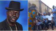 Baba Suwe's corpse lowered into the ground as crowd storm funeral proceeding, Nollywood celebs sighted