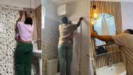 "I don't like tiles in bathroom": Rich Nigerian lady uses wallpaper to design rented apartment, video trends