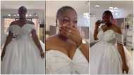 Emotional moment young lady sheds tears of joy as she wears white wedding gown in viral video, Nigerians react