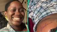 Lady in love tattoos boyfriend's name on her body, video goes viral online