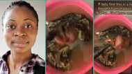 Nigerian lady displays strange object she found inside fish she bought at market, video trends