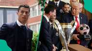 Lionel Messi smiles after Donald Trump brings up Cristiano Ronaldo at White House event