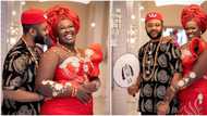 Real Warri Pikin all smiles, strikes pose with hubby as they rock traditional attire to mark 9th anniversary