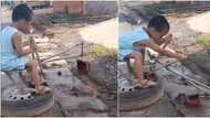 Smart boy: Massive reactions as creative kid operates manual excavator, packs dirt from gutter