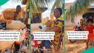 Nigerian mother travels by bike from village to Benin city to deliver food to daughter, unloads them