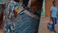 "This is creative": Nigerian lady uses empty salt sachets to make bags, impresses netizens