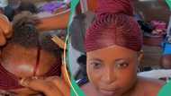 "Migraine screaming": Lady shows off unique Ghana weaving hairstyle, gets mixed reactions