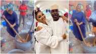 Fans react to video as Mercy Aigbe joins village women to cook in husband’s family home during sallah