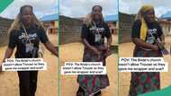 Lady who attended church wedding wearing trouser surprised as she was given wrapper to tie