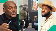 Rapper Skales' 'woman' criticised for sitting down to greet 2Baba in viral video: "No respect"