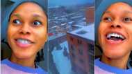 "Is this heaven?" Nigerian lady screams as she sees snow for the first time in Canada, video trends