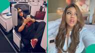 Video as Nkechi Blessing flies business class, flaunts luxury lifestyle on plane in 1st Yoruba vlog