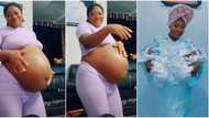 Pregnant lady dances and shakes her large baby bump, gives birth to twins days after, video stirs reactions
