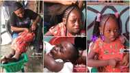 "She go carry am till February": Lady takes neighbour's daughter to salon to make Ghana weaving, kid cries