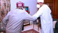 Photos emerge as Bola Tinubu holds crucial meeting with President Buhari in presidential villa