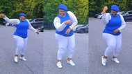 Chubby lady in blue beret jumps out of her car and dances on tarred road, sweet video emerges on TikTok