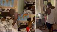 Little boy wakes from sleep, sheds tears aloud and hugs dad tightly in an adorable father-son reunion video