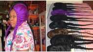 Wetin the inventor dey think? Hilarious reactions trail video of lady advertising unique braided wigs
