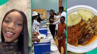 Nigerian lady who attended church in UK displays assorted dishes served to members in video