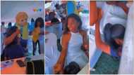 Young lady quickly hides under the table in video after she saw big 'teddy bear' dancing