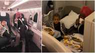 Na British accent I wan dey speak now: Ka3na says as she feasts inside plane with daughter en route London