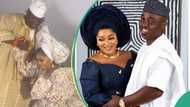 Mercy Aigbe melts hearts with video of her kneeling to appreciate husband at movie premiere