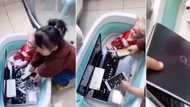 Helpful little girl soaks dad's expensive Apple phones, laptop in basin of water, washes them in viral video