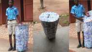 Talented young student picks 'pure' water nylon wastes, creates a dustbin out of it, photos go viral