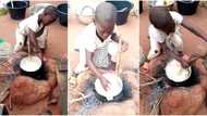"We are proud of you": Little girl patiently turns fufu on fire like adult, her video goes viral on TikTok