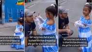 "Now I want a daughter": Little girl shows up at dad's workplace in fine blue dress, dances for him in sweet video