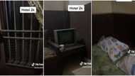 "Na native doctor room": Nigerians react to video of the interior of hotel room renting for N2k, it has a TV