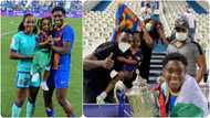 Nigerian footballer takes his beautiful family to watch Super Falcons stars tackle each other in a final match