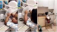 "Are you not the one that put chair there?" Questions as video shows cute Toddler helping mum to wash plate
