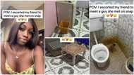 Lady's friend meets man online, they both visit his house, video of dirty bathroom trends